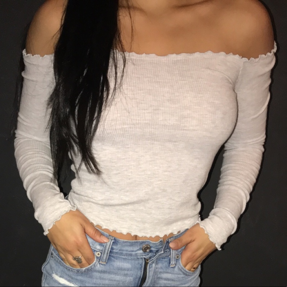 Grey off the shoulder shirt. PERFECT CONDITION.